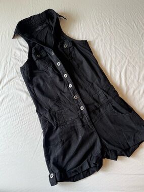 Paper Tee Black Linen Blend Romper